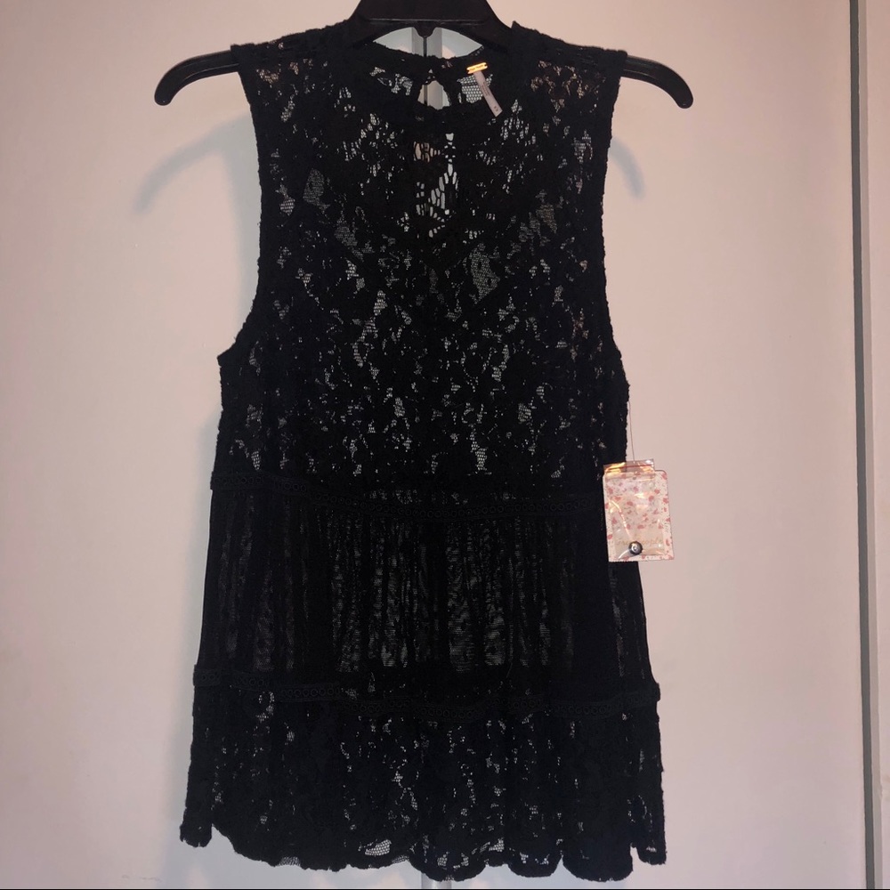 NWT Free People Black Lace Top